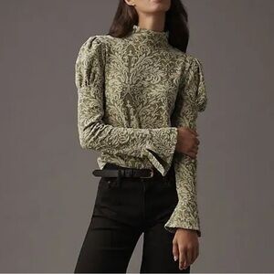 ANTHROPOLOGIE 
Puff-Sleeve Turtleneck Jacquard Top - Multicolor